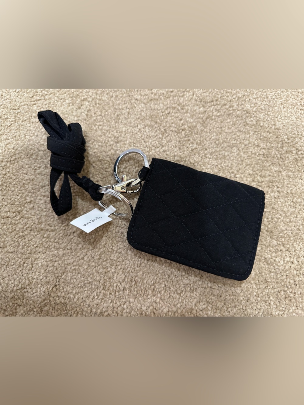 Vera Bradley Black Quilted Card Holder Keychain & Lanyard